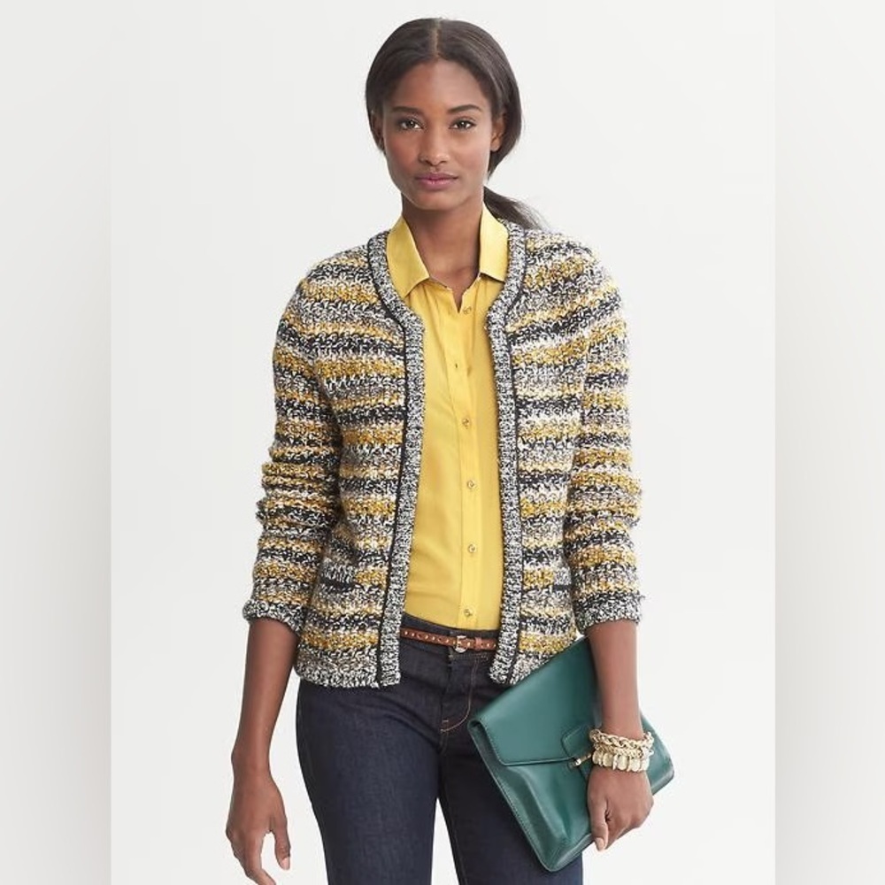 Banana Republic Chartreuse Wool Mohair Blend Sweater Jacket Multi Size S